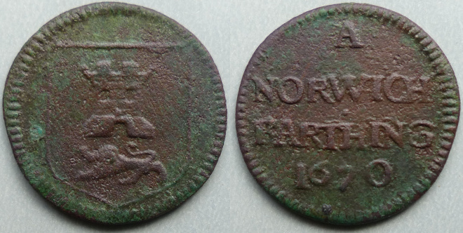 Norwich, city issue 1670 farthing N3123 Norwich, city issue 1670 farthing N3123